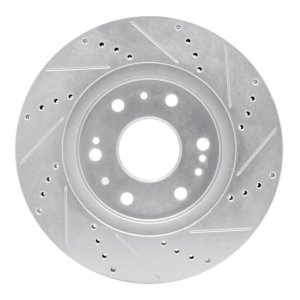 Cadillac XTS Brake Rotor (1) - Front Left - R1 Concepts - Drilled & Slotted - Silver - `05-`20